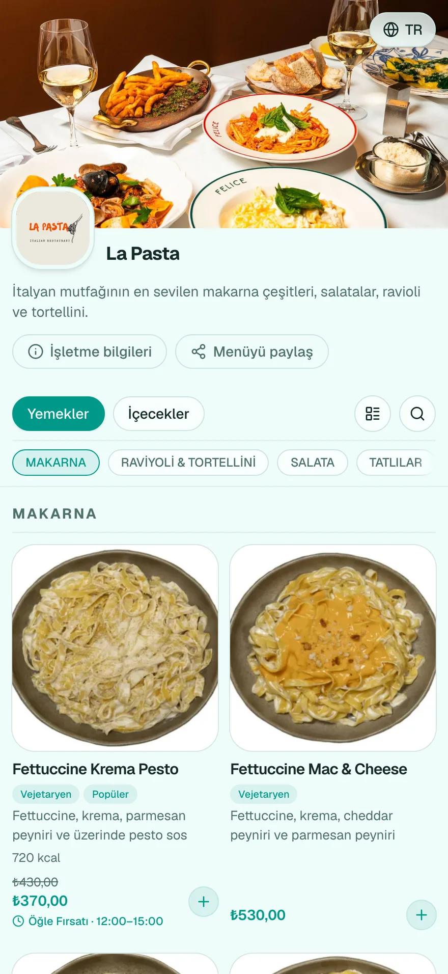 La Pasta menüsü